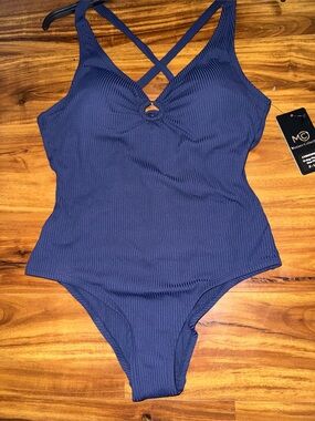 Modern Collective Navy Ribbed One-Piece Swimsuit — Women's